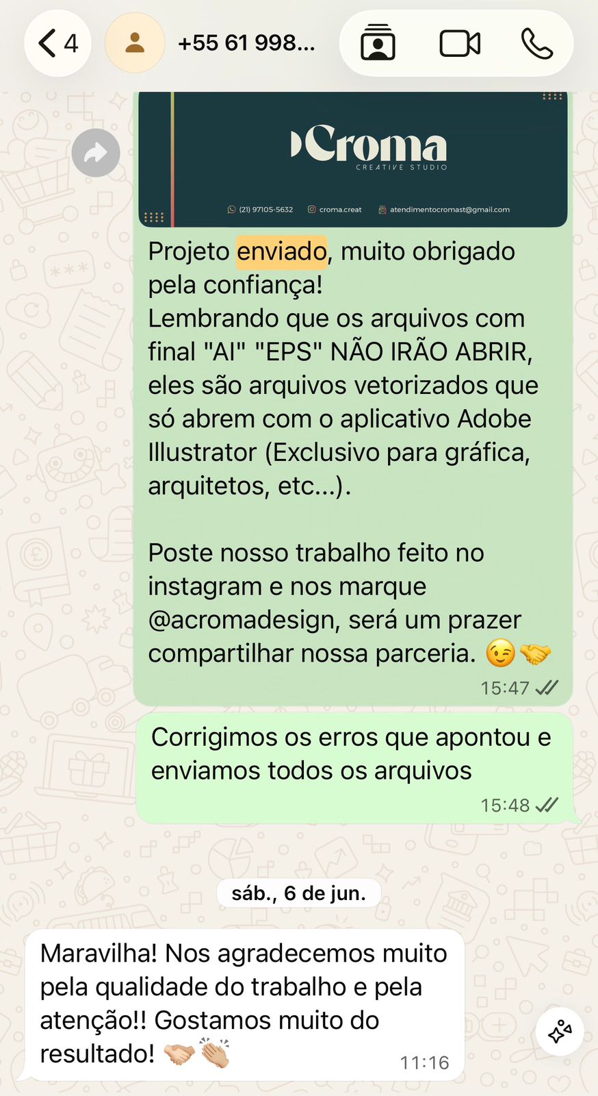 Cliente satisfeito com a qualidade do projeto