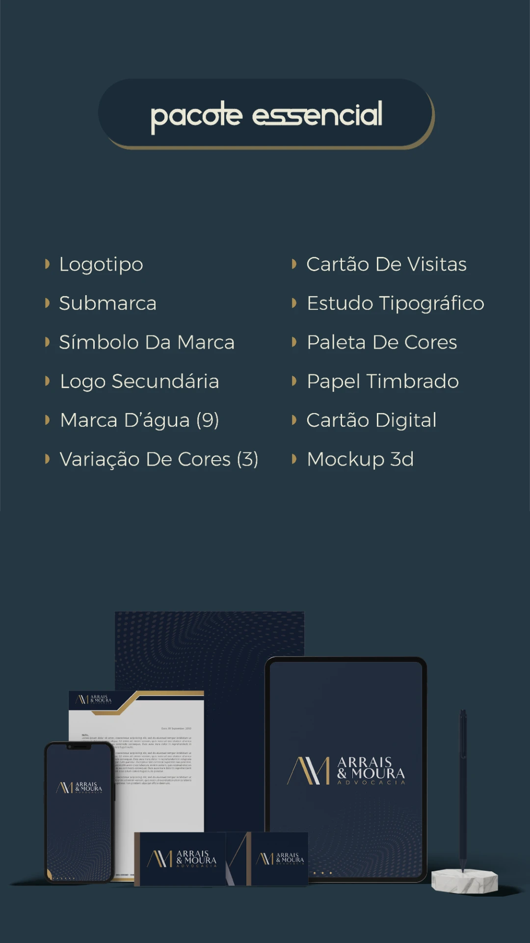 Arte do Pacote Essencial da Croma com papelaria e aplicações digitais