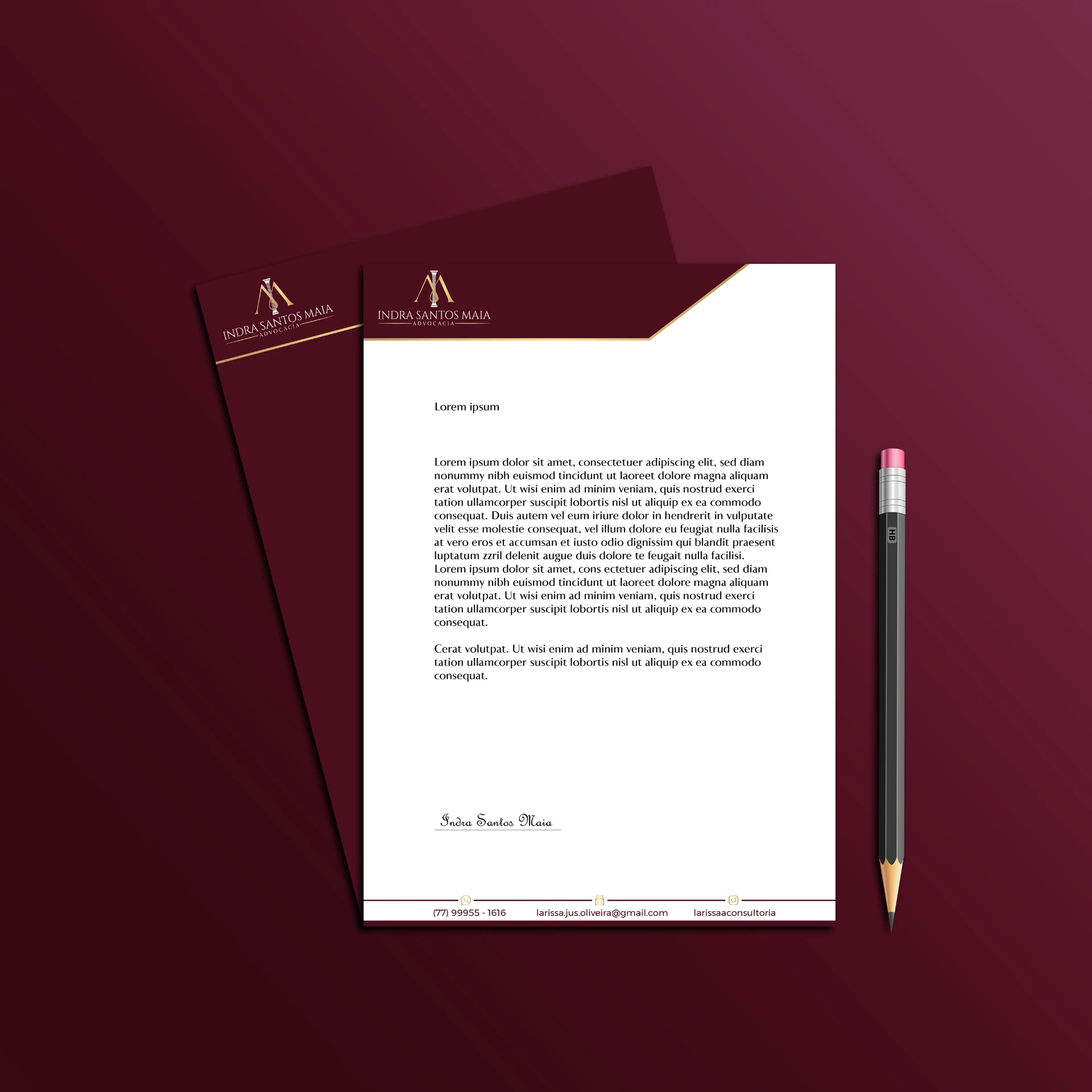 Projeto de identidade visual Indra Santos Maia Advocacia